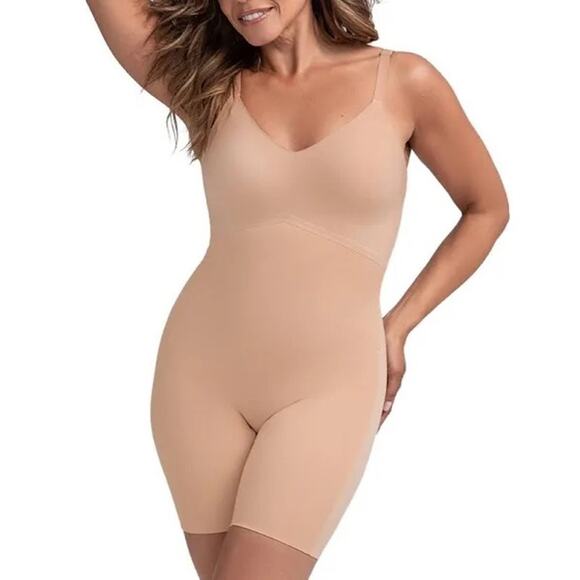 Honeylove Mid Thigh Body Suit Sand 1X Compression Slimming Shapewear Plus - Picture 1 of 9